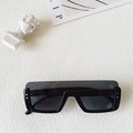 Trendy kids black flat top rectangular sunglasses with stylish silver side rivets - Black