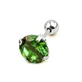Titanium steel stud earring with a dark green cubic zirconia in a 4-claw setting - 2mm / Silver Color Green Zirconia