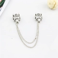 Dettagli delle spille da colletto a testa di lupo argento vintage con doppie catenelle - Argento Antico