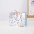 Elegant marble pattern gift bag with satin ribbon bow and braided handles for presents - Small 18*16*10 / Golden Ribbon