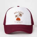 Cappello trucker bicolore bordeaux con stampa palme al tramonto e testo Relaxed - Taglia unica / Rosso Vino Patchwork