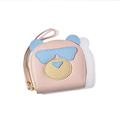 Cute pink bear cartoon mini card holder in pebble pattern PU leather with wrist strap - Pink