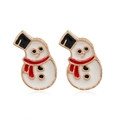 Détail d'une boucle d'oreille bonhomme de neige en alliage doré avec émail rouge vif - #15 Bonhomme de Neige/Bord Doré Écharpe Rouge