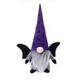 Λούτρινο ξωτικό νυχτερίδα Halloween με μοβ πουά καπέλο και γκρίζα γενειάδα σε λευκό - Στυλ Νυχτερίδας