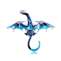 Blue enamel flying dragon brooch with crystal wing details for men suits and coats - Blue Western Dragon