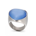 Silver stainless steel wide ring with a large light blue heart-shaped turquoise stone - US 6 / Sky Blue Heart Opal (KR51636-GC)