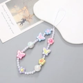 Ciondolo per telefono con perline, farfalle colorate e fiori in acrilico e perle - Catena per Cellulare Fiore + Farfalla (K169)
