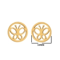 Close-up of 10mm gold stainless steel stud earrings featuring hollow butterfly design - Style 264 / Gold