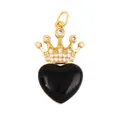 Exquisite gold heart pendant with black onyx and sparkling crown zircon details - Black Crown Heart-ABG8886