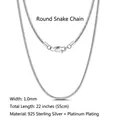 925 Sterling silver 1.0mm round snake chain necklace in 22 inch length with silver finish - Round Snake Chain / 1mm/55cm