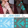 Luminous temporary tattoo JSN-080 featuring white lace butterfly patterns with blue glow - JSN-080 (Henna Lace Design)
