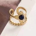 Anello a doppio strato a fiore dorato con pietra blu e fascia a sfere regolabile - Blu scuro