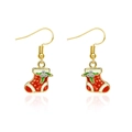 Christmas stocking earrings in red and green enamel with sparkling zircon studs - Enamel Xmas Stocking