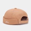 Khaki cotton docker cap with white mountain embroidery and adjustable metal buckle strap - Adjustable / Khaki