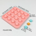 Pink silicone sphere mold dimensions 10.5x10.5x1.5cm with 16 holes and weight details - 16 Holes Small With Lid Ball Diameter 13mm
