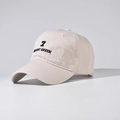 Detail of cotton baseball cap featuring 7 Mount Green embroidery and stitched brim - Beige