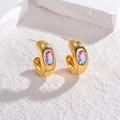 Gold-plated C-shaped stainless steel earrings with oval gradient cubic zirconia stones - Gold
