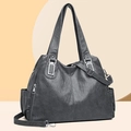 Vintage dark gray tote bag with textured faux leather and adjustable shoulder strap - 9002 Grey