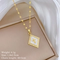 Detailed view of luxury shell necklace pendant with weight and size specifications - Fleur-de-lis Rhombus Shell Pendant (B405)