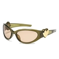 Gafas de sol de corazón Y2K con montura verde oliva y lentes marrón claro elegantes - Montura Verde Oliva Lente Té Claro