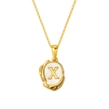 Gold plated stainless steel necklace with shell letter X lava stamp pendant - Letter X