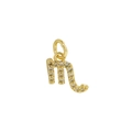 18k gold plated letter M pendant with micro-pave cubic zirconia on white background - Scorpio