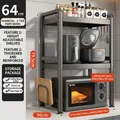 3-tier carbon steel kitchen shelf in gunmetal grey for microwave and air fryer - 3-Tier Fixed-64cm-Gun Grey-With Cutting Board Rack