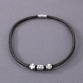 Brown braided leather bracelet for men with silver magnetic clasp and barrel beads - Type B Brown Necklace
