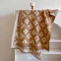 Winter knit floral scarf in caramel and beige with decorative fringe details - 190*65cm / Camel