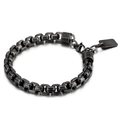 Pulsera de cadena de acero inoxidable envejecido para hombre con placa de metal lisa - Estilo A Cadena de Caja Martillada (KB138819-KFC) / Negro Vintage