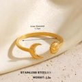 Gold-plated stainless steel open ring featuring sun and moon anthropomorphic design - Gold Sun Moon Ring 1193