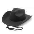 Detail of black woven cowboy straw hat featuring adjustable wind rope and curved brim - M(56-58cm) / Black