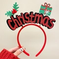 Sparkly red Christmas headband with glittery letters and festive green gift box decor - 53# Merry Christmas Gift Headband