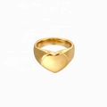 Golden heart-shaped signet ring with a polished minimalist zircon design - Jdr201217-7