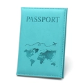 Sky blue PU leather passport cover with world map pattern and passport lettering - Passport Cover / Sky Blue