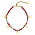 Edelstahl-Perlenarmband mit roten und braunen Steinen und goldenen Münzanhängern - Rotes Perlenarmband (SB210102R)
