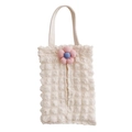 Detail of beige bubble texture car tissue holder hanging bag with fabric flower - Beige Bubble Fabric-Pink Medium 5-Petal Flower