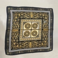 Baroque style square silk scarf with golden scrolls and Greek key borders on black - Black Cashew Flower Square Scarf / 65