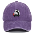 Detailed embroidery of a grim reaper on purple washed cotton baseball cap with ventilation - Purple