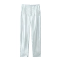 Metallic silver high-waist trousers with shiny leather texture on plain white background - XS / Silver