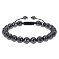 Bracciale intrecciato nero regolabile con perle sfaccettate in ematite magnetica - Stile Taglio Sfaccettato Sferico (WB0919-5)
