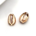 Pair of glossy golden cowrie shell pendants with realistic texture for DIY jewelry making - Oval Ocean Shell / 12x19mm / KC Gold