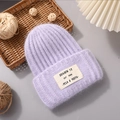 Winter light purple knit beanie with fluffy rabbit fur texture and SEASCN 12 patch - Light Purple