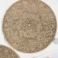 Round jute placemat with vintage floral print and fringe edge in natural beige - 38cm / Black Vintage Small Pattern