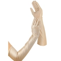 Elegant long gold satin gloves for formal evening parties and festive occasions - Champagne Long Satin