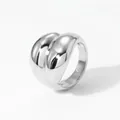 Polished silver stainless steel geometric ring featuring a double layered arc design - US 7 / Silver Double Layer Curved Wide Style (PBJ504)