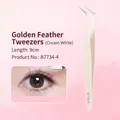 Creamy white 9cm eyelash extension tweezers with precision gold tips and anti-slip handle - Gold Feather Clip B7734-4 / Cream