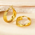 Elegant 18K gold triple-layered geometric hoop earrings on beige marble and silk - 30mm (PJER256) / Gold