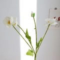 Artificial white poppy silk flower branch with blooming heads and buds for home decor - Moonlight White