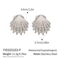 Macro detail of silver shell earrings showing dimensions and hypoallergenic steel texture - Silver (YYE025163-P)